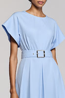 Load image into Gallery viewer, Sky Blue Satin A Line Midi Work Dress with Sleeves