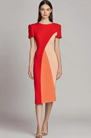 Load image into Gallery viewer, Red Bodycon Satin Midi Work Dress with Sleeves