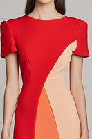 Load image into Gallery viewer, Red Bodycon Satin Midi Work Dress with Sleeves