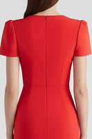 Load image into Gallery viewer, Red Bodycon Satin Midi Work Dress with Sleeves