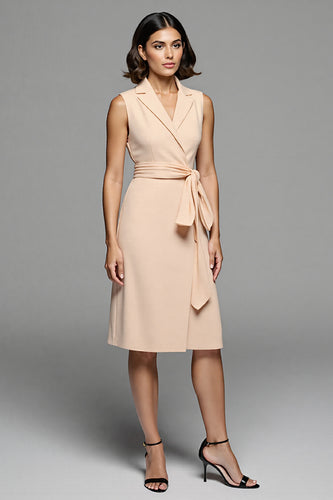 Champagne Satin A Line Notched Lapel Midi Work Blazer Dress