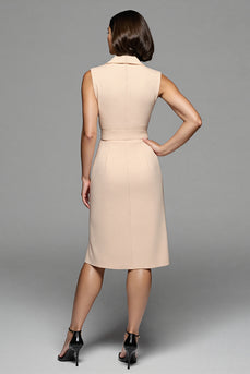 Champagne Satin A Line Notched Lapel Midi Work Blazer Dress