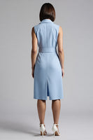 Load image into Gallery viewer, Sky Blue Satin Notched Lapel Bodycon Midi Work Blazer Dress