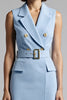 Load image into Gallery viewer, Sky Blue Satin Notched Lapel Bodycon Midi Work Blazer Dress