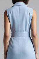 Load image into Gallery viewer, Sky Blue Satin Notched Lapel Bodycon Midi Work Blazer Dress