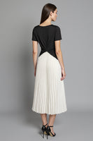 Load image into Gallery viewer, Black and White A Line Ruched Pleated Midi Satin Work Dress