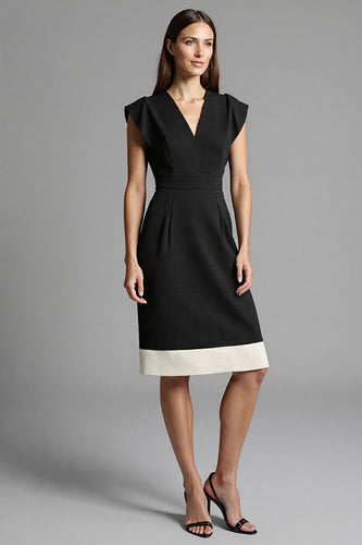 Black and White Satin Bodycon Midi Work Dress
