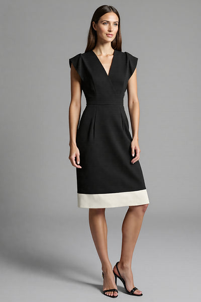 Black and White Satin Bodycon Midi Work Dress