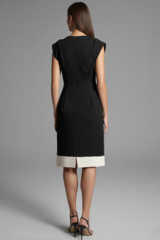 Black and White Satin Bodycon Midi Work Dress