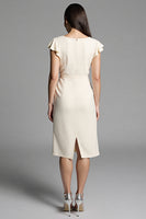 Load image into Gallery viewer, Ivory Bodycon Satin Midi Work Dress with Ruffles