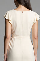 Load image into Gallery viewer, Ivory Bodycon Satin Midi Work Dress with Ruffles