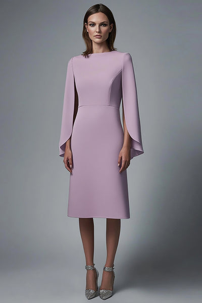 Wisteria Satin Bodycon Midi Work Dress with Sleeves
