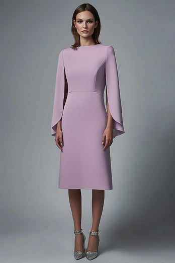 Wisteria Satin Bodycon Midi Work Dress with Sleeves
