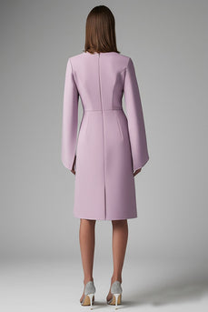 Wisteria Satin Bodycon Midi Work Dress with Sleeves