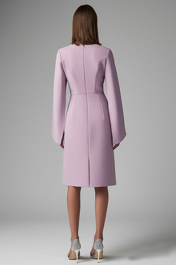 Wisteria Satin Bodycon Midi Work Dress with Sleeves