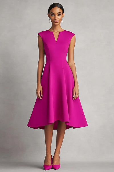 Fuchsia Satin A Line Midi Work Dress