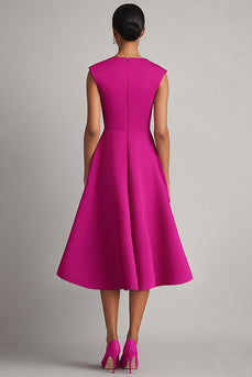 Fuchsia Satin A Line Midi Work Dress