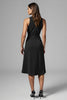 Load image into Gallery viewer, Black Satin A Line Ruched V-Neck Midi Work Dress