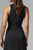 Load image into Gallery viewer, Black Satin A Line Ruched V-Neck Midi Work Dress