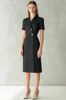 Load image into Gallery viewer, Black Notched Lapel Bodycon Single Breasted Midi Work Blazer Dress