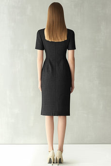 Black Notched Lapel Bodycon Single Breasted Midi Work Blazer Dress