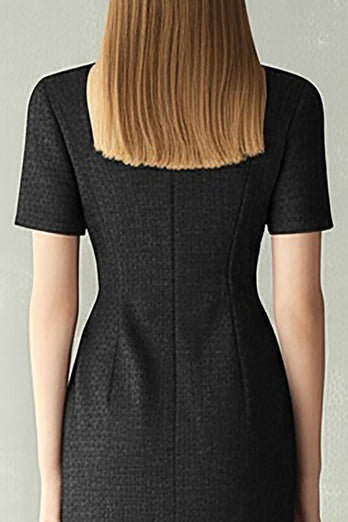 Black Notched Lapel Bodycon Single Breasted Midi Work Blazer Dress