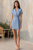 Load image into Gallery viewer, Dusty Blue Satin Bodycon Notched Lapel Short Work Blazer Dress
