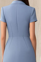 Load image into Gallery viewer, Dusty Blue Satin Bodycon Notched Lapel Short Work Blazer Dress