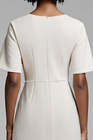 Load image into Gallery viewer, Ivory Bodycon Satin Ruched Midi Work Dress with Slit