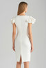 Load image into Gallery viewer, Ivory Bodycon Satin Ruffled Short Work Dress with Sleeves