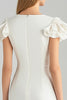 Load image into Gallery viewer, Ivory Bodycon Satin Ruffled Short Work Dress with Sleeves