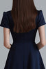 Load image into Gallery viewer, Navy Satin Ruffled A Line Short Work Blazer Dress with Sleeves