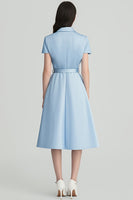Load image into Gallery viewer, Sky Blue Satin Notched Lapel Midi Work Blazer Dress with Sleeves