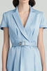 Load image into Gallery viewer, Sky Blue Satin Notched Lapel Midi Work Blazer Dress with Sleeves