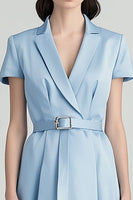 Load image into Gallery viewer, Sky Blue Satin Notched Lapel Midi Work Blazer Dress with Sleeves