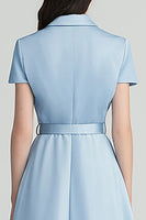 Load image into Gallery viewer, Sky Blue Satin Notched Lapel Midi Work Blazer Dress with Sleeves
