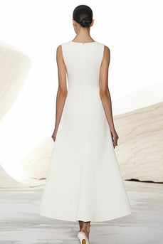 Ivory A Line Satin V-Neck Long Work Dress