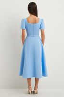 Load image into Gallery viewer, Dusty Rose A Line Satin Square Neck Midi Work Dress with Sleeves