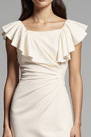 Load image into Gallery viewer, Ivory Bodycon Midi Satin Work Dress with Ruffles