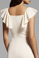 Load image into Gallery viewer, Ivory Bodycon Midi Satin Work Dress with Ruffles