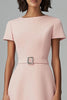 Load image into Gallery viewer, Pink Satin Bateau Neck A Line Midi Work Dress