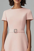 Load image into Gallery viewer, Pink Satin Bateau Neck A Line Midi Work Dress