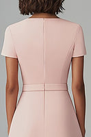 Load image into Gallery viewer, Pink Satin Bateau Neck A Line Midi Work Dress