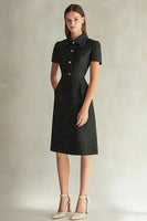 Load image into Gallery viewer, Black Bodycon Plaid Midi Work Blazer Dress
