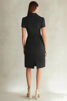 Load image into Gallery viewer, Black Bodycon Plaid Midi Work Blazer Dress