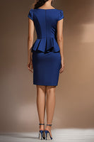 Load image into Gallery viewer, Dark Blue Satin Bodycon Short Work Dress with Ruffles