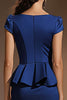 Load image into Gallery viewer, Dark Blue Satin Bodycon Short Work Dress with Ruffles