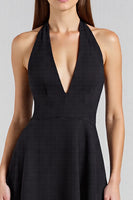 Load image into Gallery viewer, Satin A Line Halter Backless Long Black Tie Dress