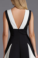 Load image into Gallery viewer, Black and White Patchwork Satin A Line Backless Long Formal Dress