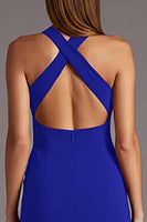 Load image into Gallery viewer, Black Satin Halter Bodycon Keyhole Midi Cocktail Dress